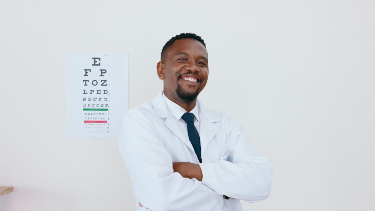 Face, black man and optometrist with smile
