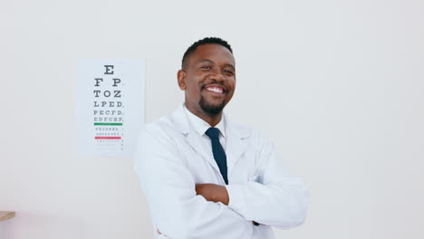 face, black man and optometrist with smile