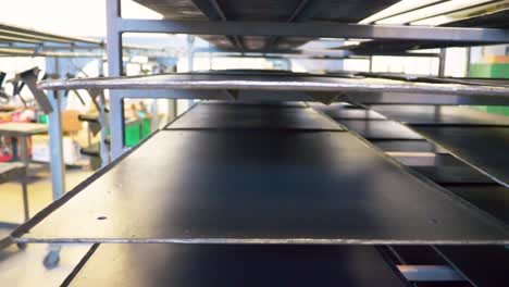 freshly coated food manufacturing trays drying