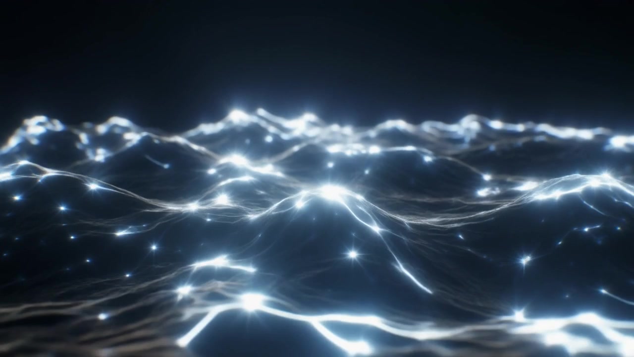 Abstract Glowing Digital Waves Flowing in Dark Space