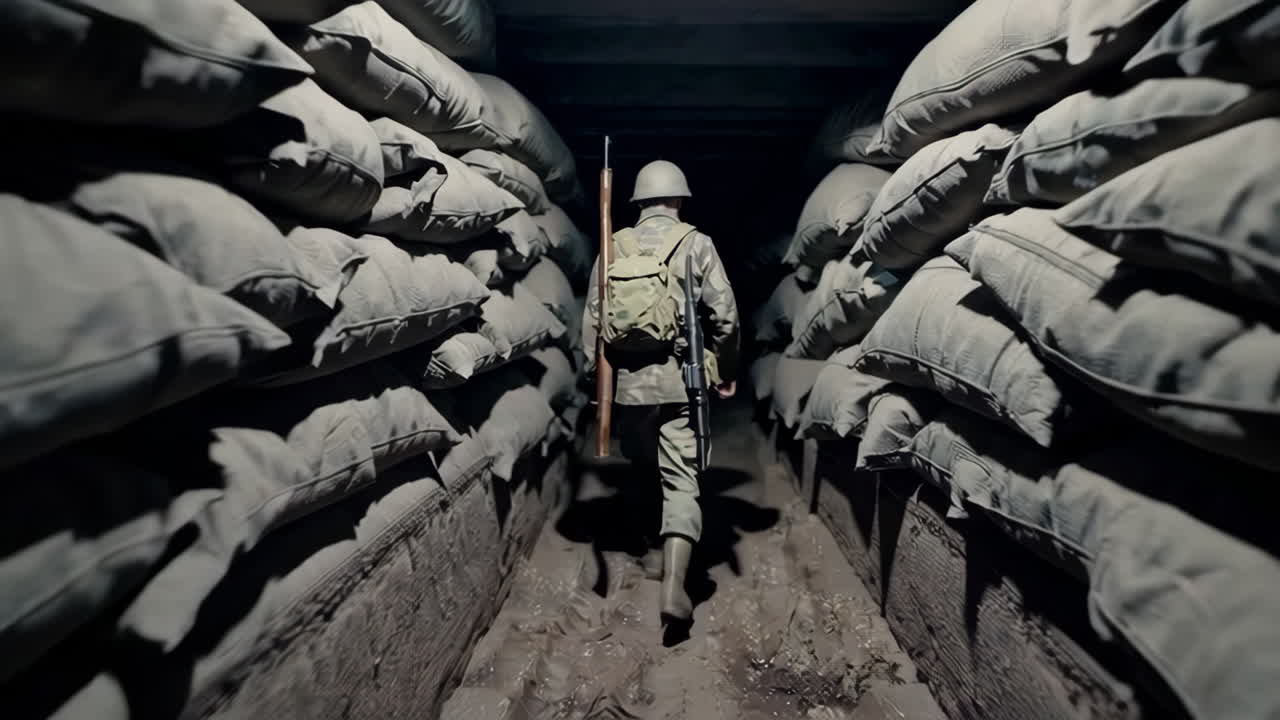 Soldier in a WWII-era tunnel