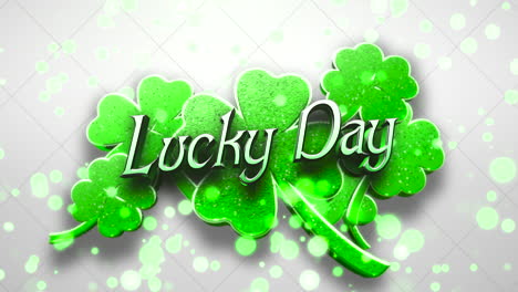 lucky day with irish shamrocks pattern and flying glitters on white gradient