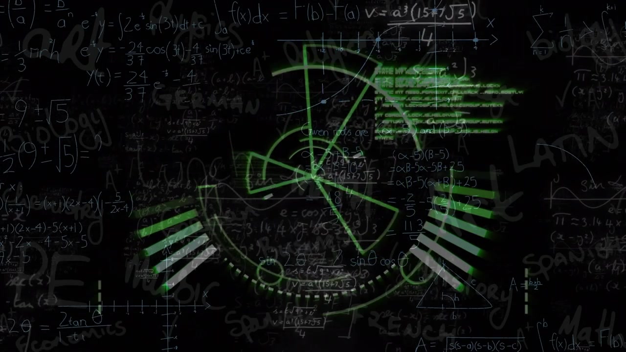 Animazione di punti luce su uno scanner rotondo, equazioni matematiche ed elaborazione dati.
