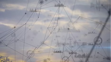 Animation-of-network-of-connections-over-sky