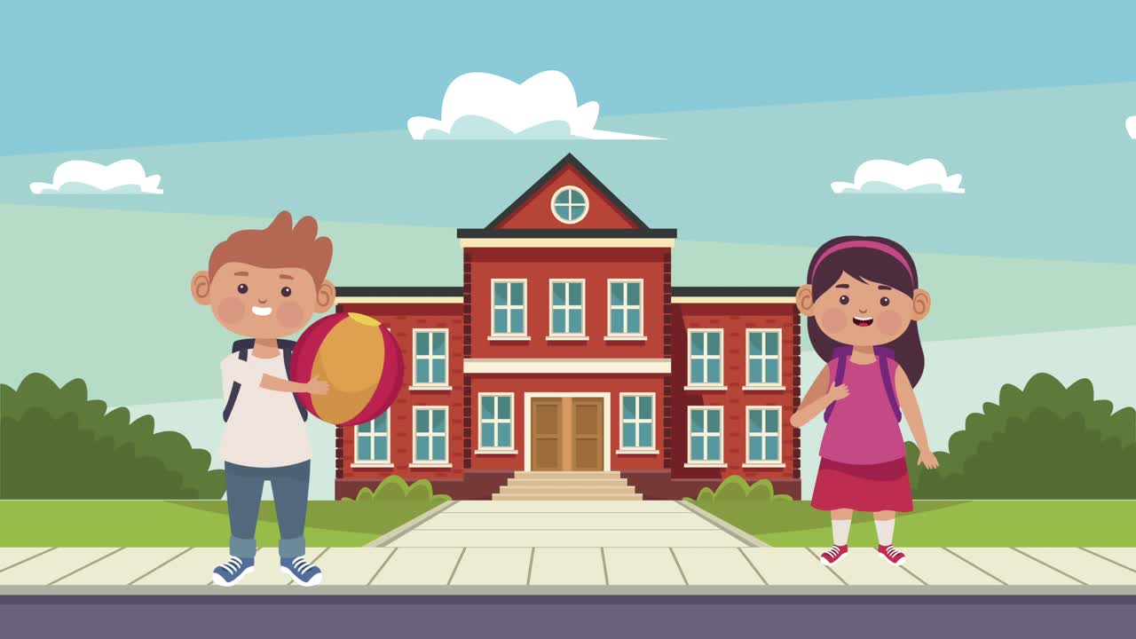 학교 장면에서 귀여운 학생 커플