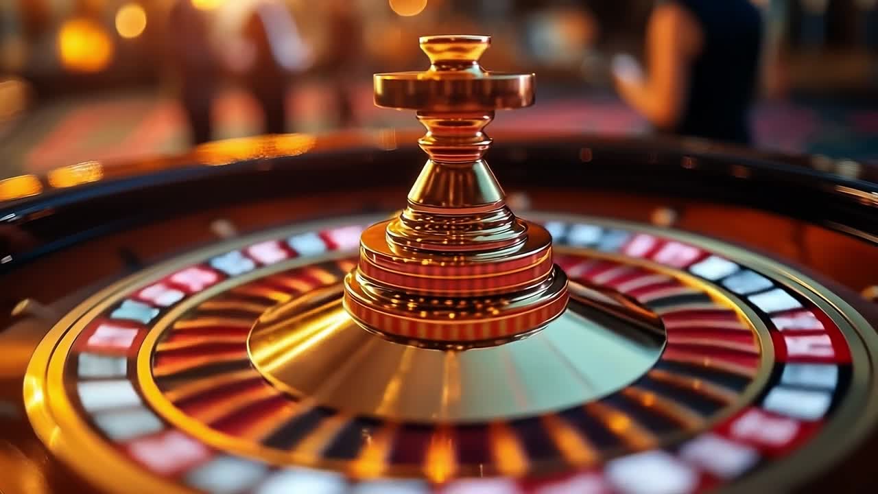 Exciting moments at the roulette table. Players gather around a shining roulette table, eagerly waiting for the wheel to spin at a bustling casino.