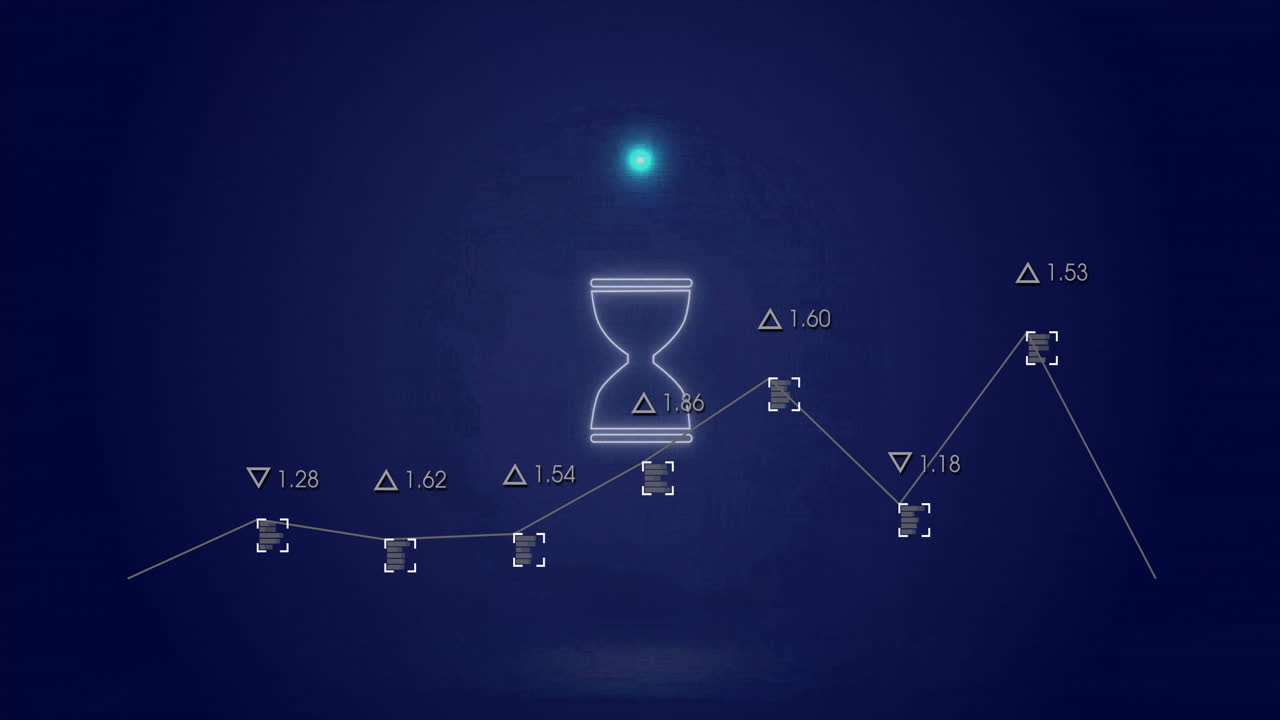 Animazione di elaborazione dati e clessidra su sfondo blu