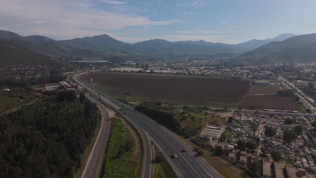 쿠라카비, 칠레, 드론 뷰, 도로, 거리, 고속도로, 날, 겨울