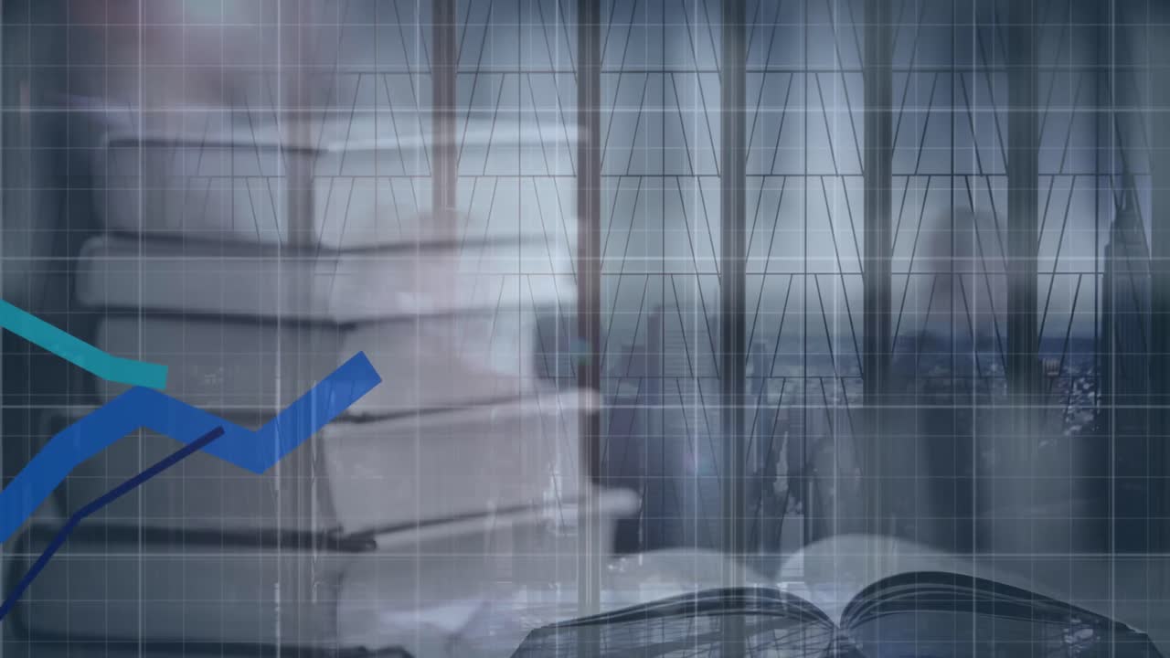 animación del procesamiento de datos financieros sobre personas de negocios caminando