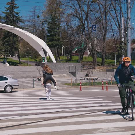 couple walking at crosswalk