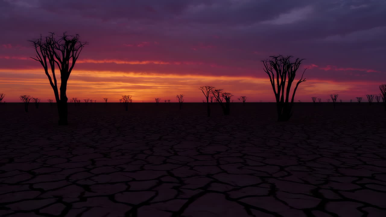 Il tramonto su un paesaggio desertico fratturato