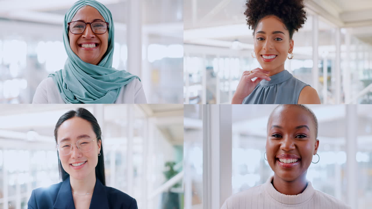 videoconferencia, cara y mujeres de negocios en el mundo