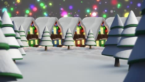 animación de estrellas cayendo luces coloridas sobre casas con luces de hadas