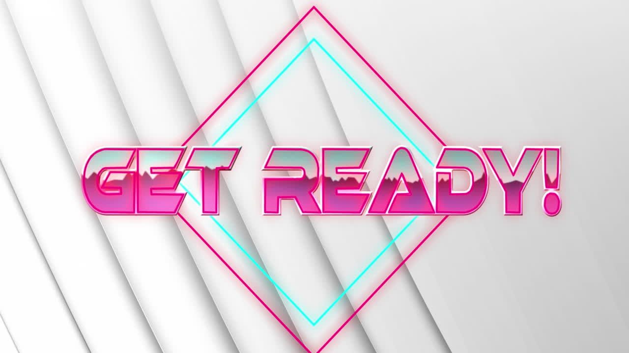 Animation of get ready text over light trails on white background