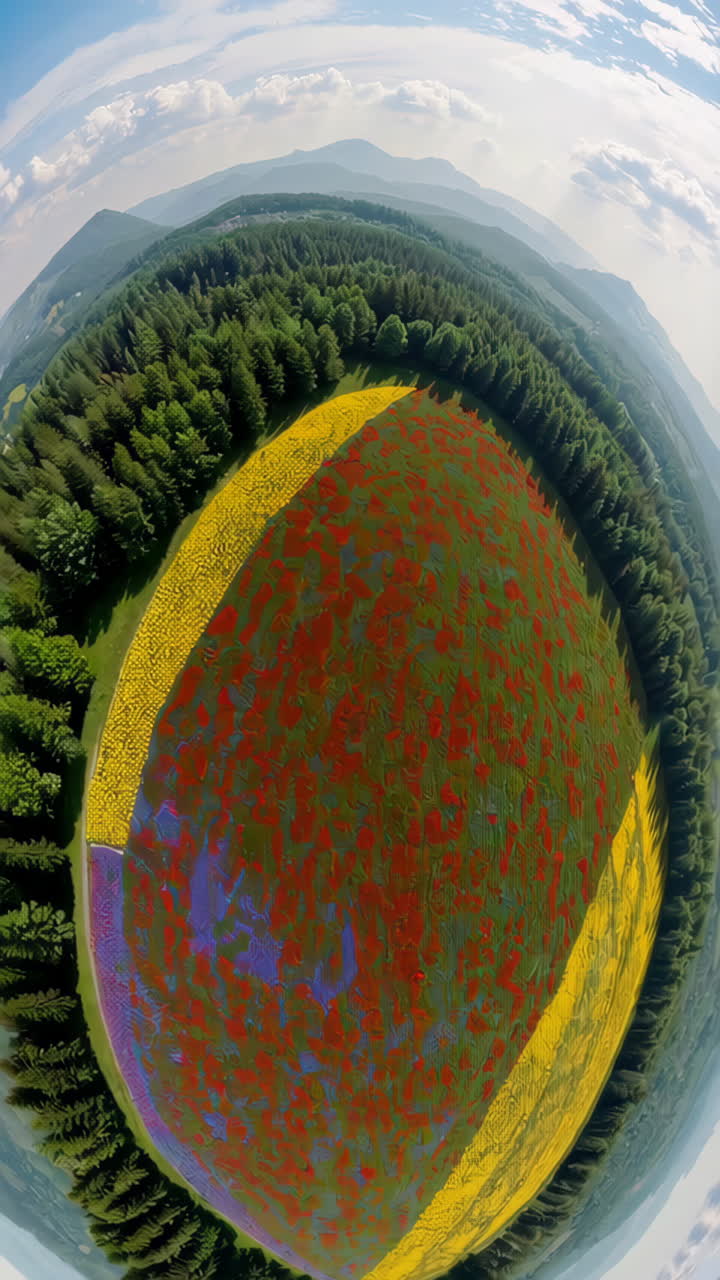 Spherical Panorama of a Colorful Flower Field