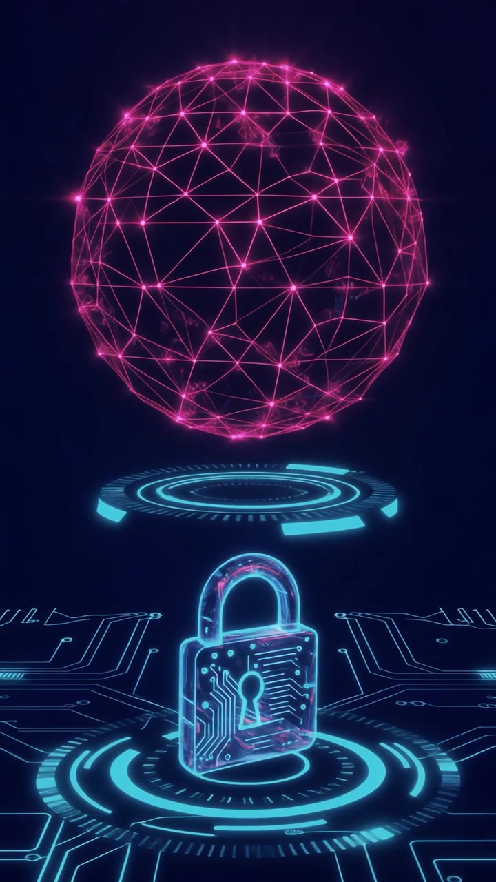 Digital Security Concept with Glowing Padlock and Network Sphere