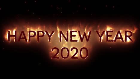 happy new year 2020 text appearing on fire