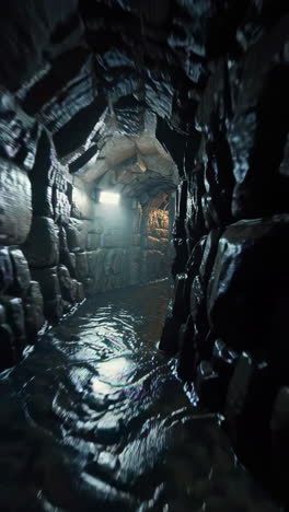dark, stone tunnel with water