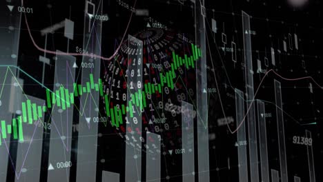 Animación-De-Gráficos-Y-Datos-Sobre-El-Globo-Sobre-Fondo-Negro