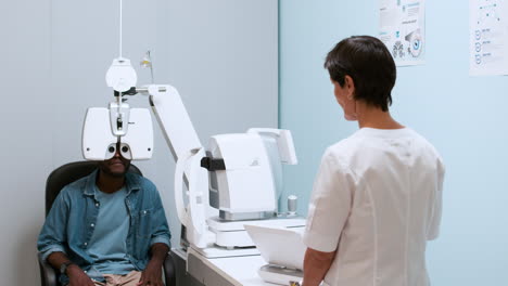 man doing eye test