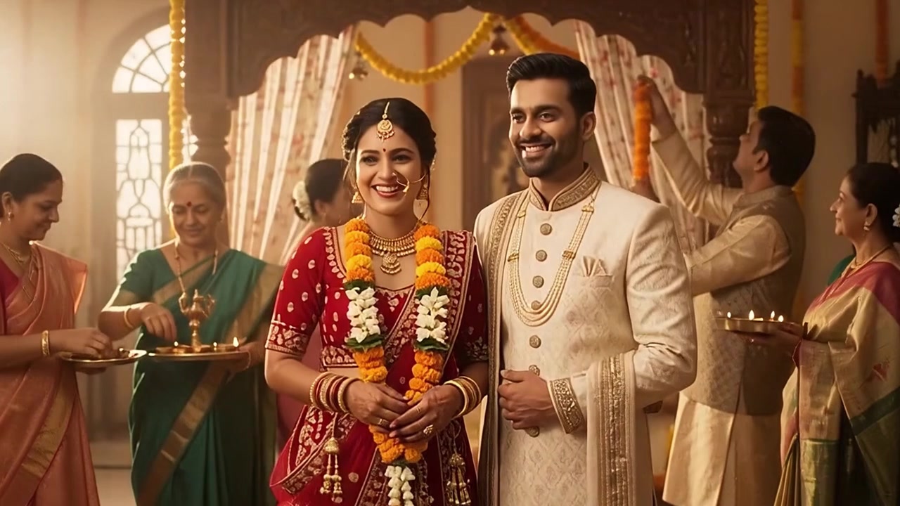 Indian Bride and Groom During Traditional Wedding Ceremony