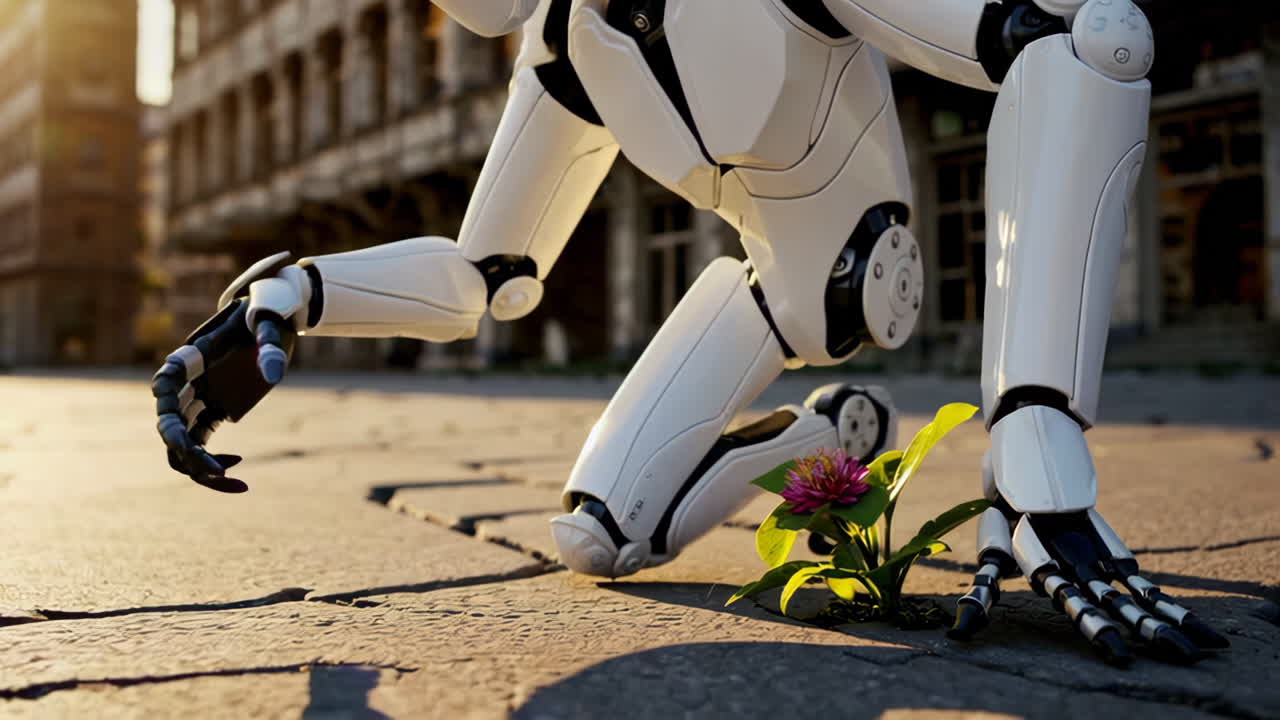Robot Caring for a Flower in a Post-Apocalyptic City