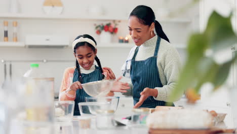 Cooking,-baker-and-flour-with-mother