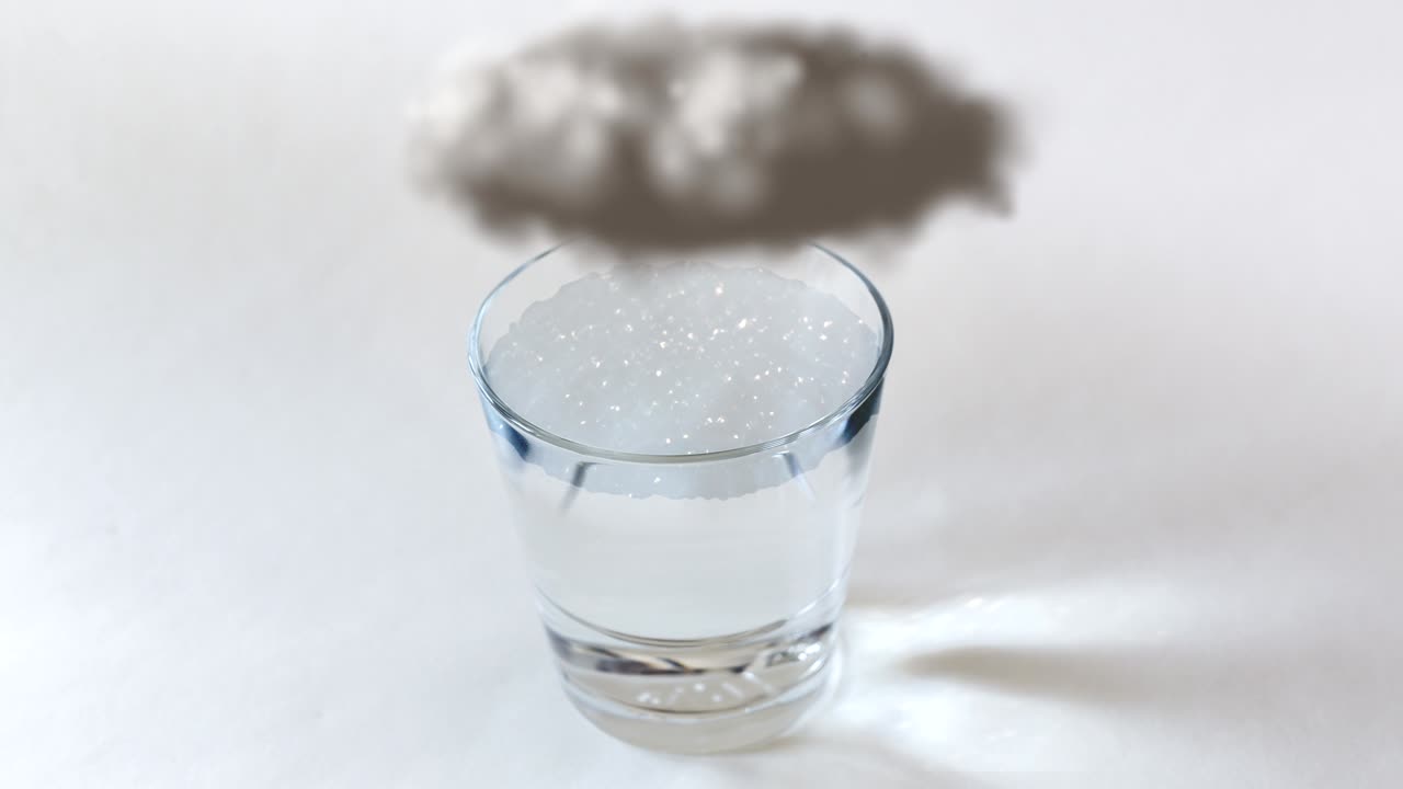 물 한 잔에 있는 허리케인과 번개 구름 (빛) 4k (루프)