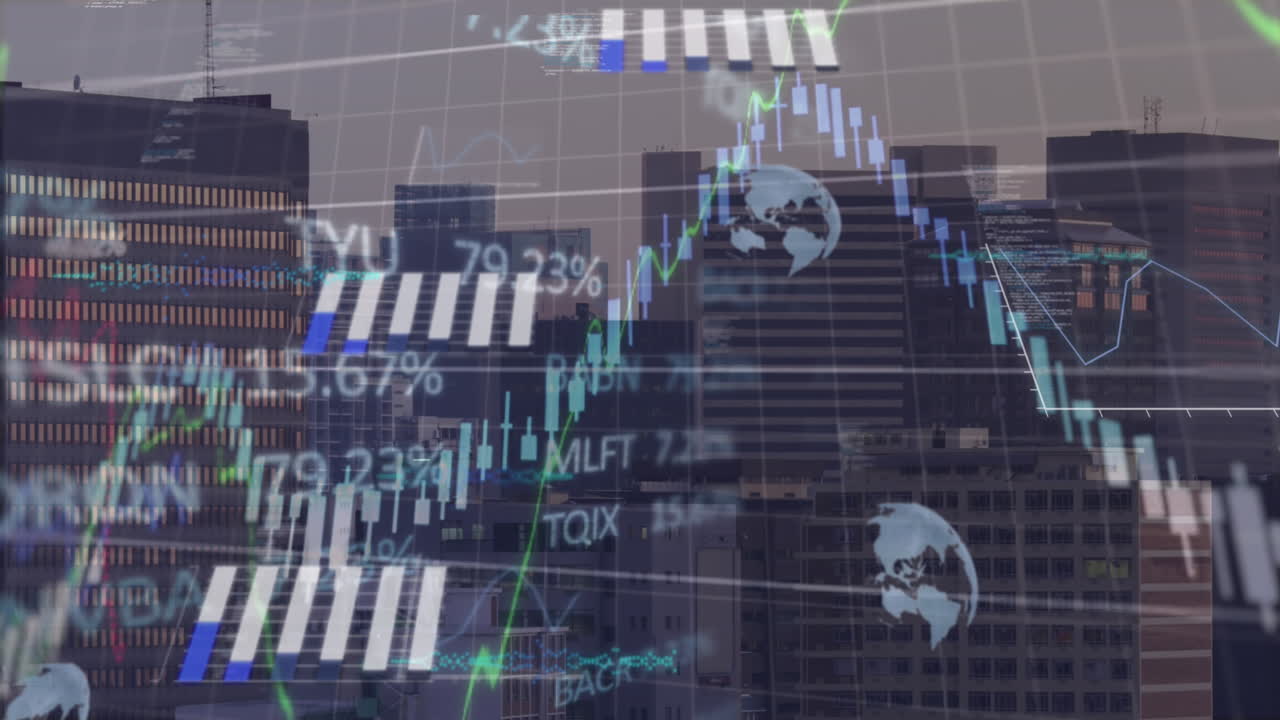 animación del procesamiento de datos sobre el paisaje urbano
