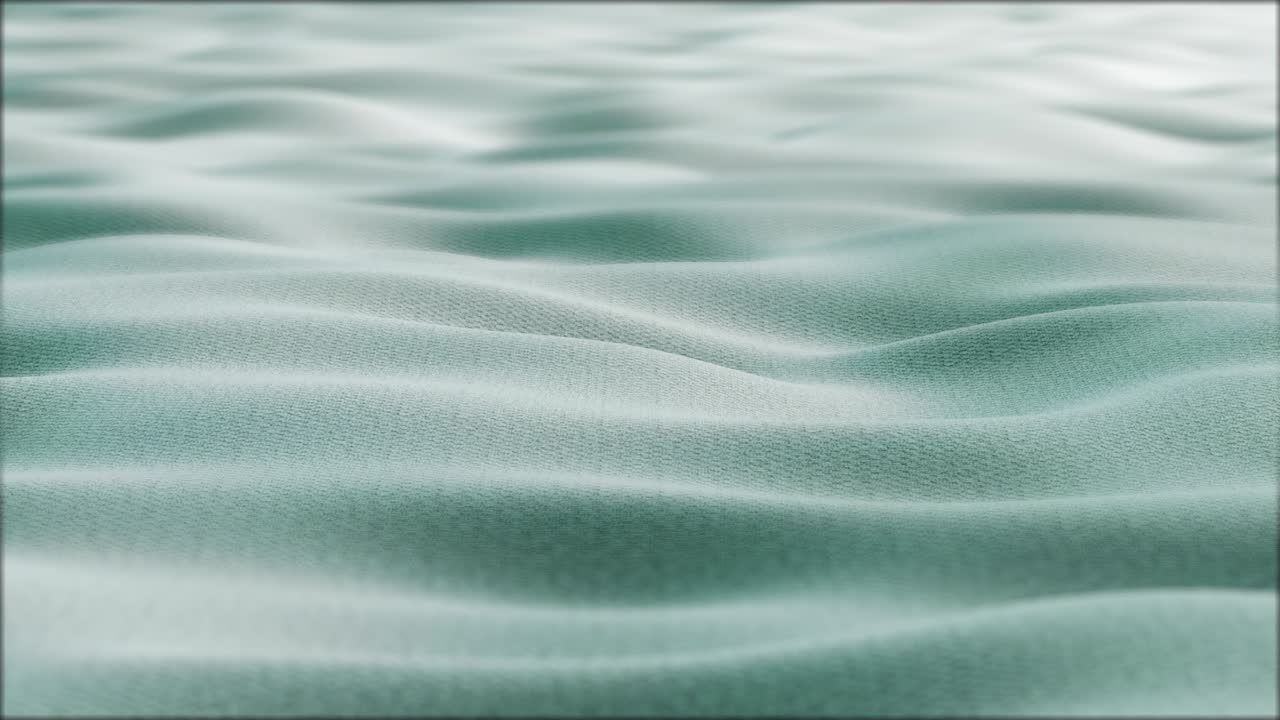 Close up. Slow motion. Looped 3d animation of dynamic cloth. Wavy silk cloth fluttering in the wind. Knitted texture fabric. Green fabric stock footage. 4K Ultra HD video.