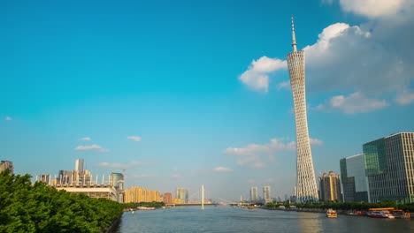 sunny day guangzhou city bay canton tower walking panorama 4k time lapse china