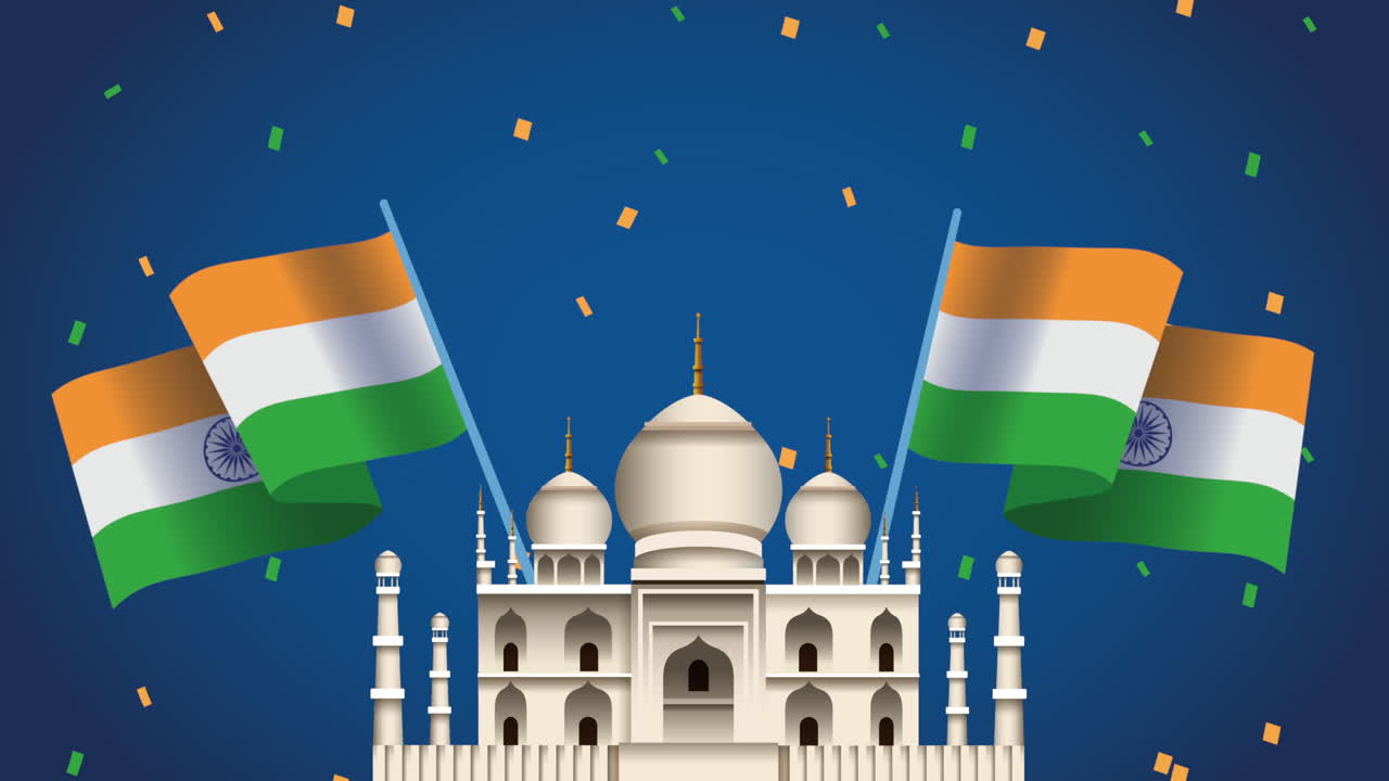 día de la independencia de la india con el taj mahal y las banderas
