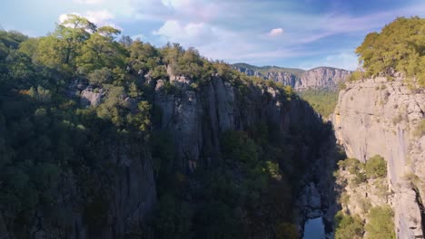 vista aérea de un cañón con vegetación exuberante y formaciones rocosas altísimas