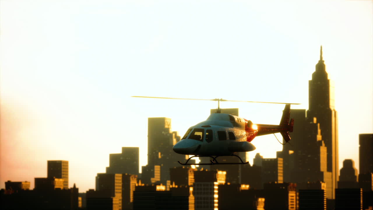 도시 풍경 배경에 실루 ⁇  헬리 ⁇ 터