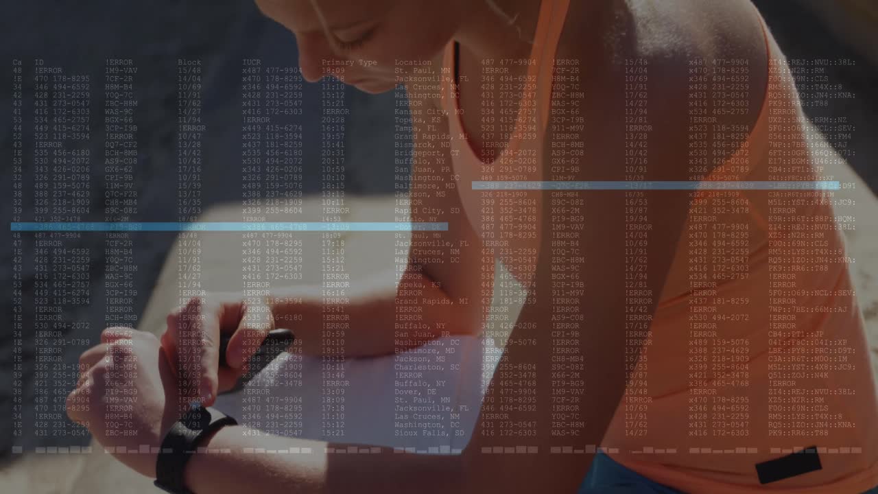 스마트 폰을 사용하는 백인 여성에 대한 디지털 인터페이스 애니메이션