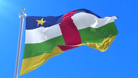 flag of the central african republic waving at wind with blue sky, loop