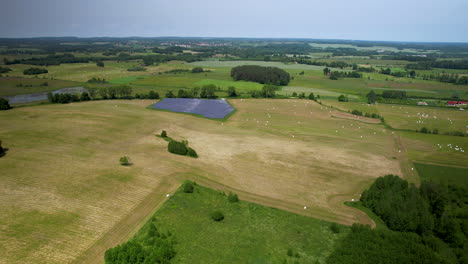 aerial view of solar energy farm in the middle of farmlands