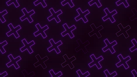 Seamless-neon-purple-crosses-pattern-in-rows-on-black-gradient