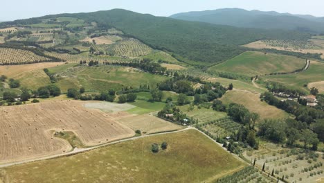 aerial images of tuscany in italy cultivated fields summer, grosseto livorno cured meat