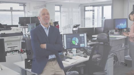 animación de números flotantes diversos colegas que trabajan juntos en una oficina