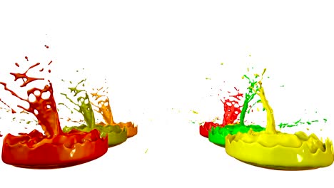 paints dance with time slowdown on white background. simulation of 3d splashes of ink on a musical speaker that play music. splashes as a bright background in ultra high quality 4k.