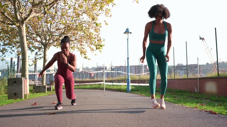 Duas mulheres se exercitando em um parque