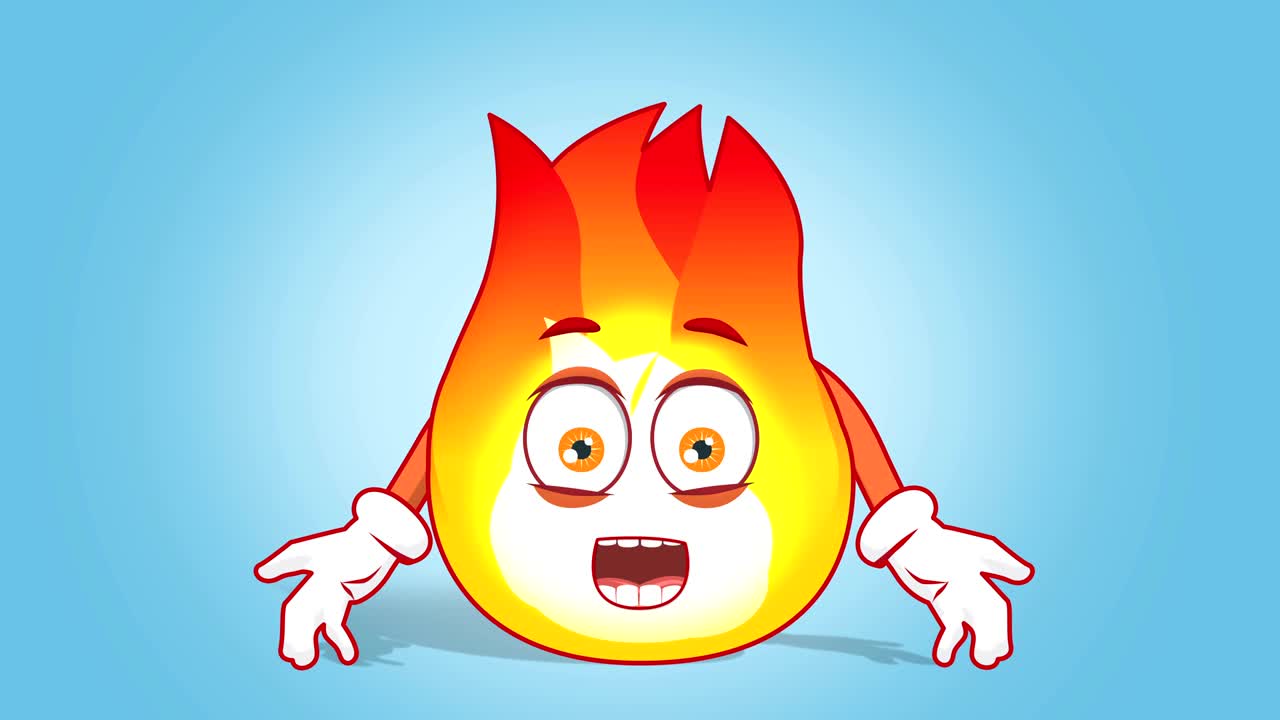 Cartoon Fire Flame Surprised Shock with Face Animation Alpha Matte