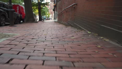 Low-gimbal-shot-walking-down-Beacon-Hill,--Boston