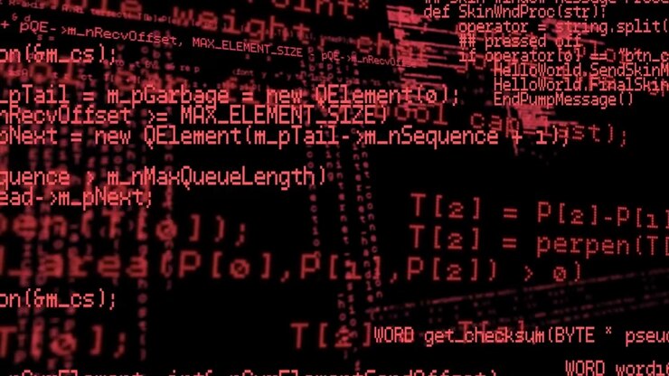 Animation of red data processing over black background