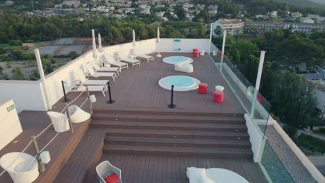 aerial shot of roof of melia palma marina hotel during morning in mallorca, spain.