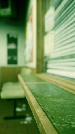 green countertop with wooden frame