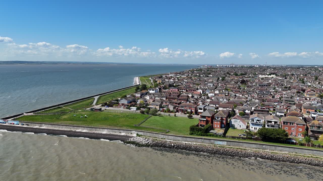 Canvey Island Essex UK Panning drone aerial summers day