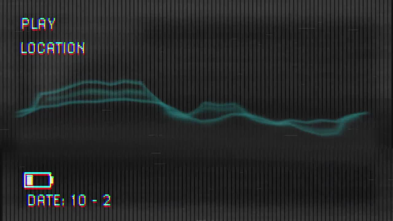 어두운 배경에 전기 전류와 시각적 간섭과 함께 재생 화면의 애니메이션