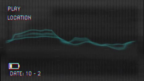animation of playback screen, with electrical current and visual interference, on dark background